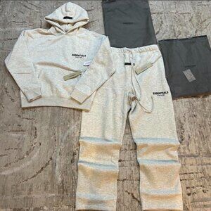 Essentials xxs set new light oat Hoodie xxs Sweatpants xs